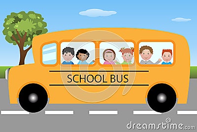 School bus with children Vector Illustration