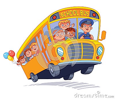 School bus with children goes to school or on an excursion Vector Illustration