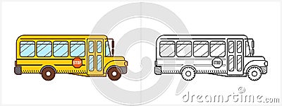 School bus coloring book. Yellow school bus Vector Illustration