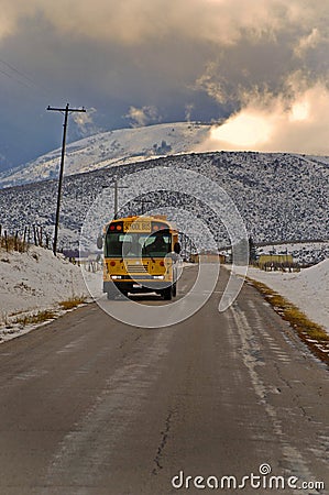 School bus in the country Stock Photo