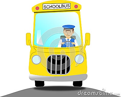 School bus driver in a yellow school bus Stock Photo