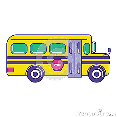 School bus icon in trendy cartoon flat line style. Mass transit Vector Illustration