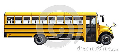 School bus isolated on white background, concept of going back to school, beautiful sunny day Stock Photo