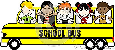 School Bus with Kids Vector Illustration