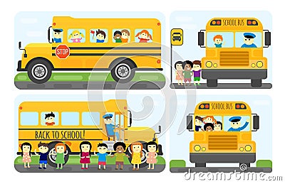 School bus kids transport vector illustration. Vector Illustration