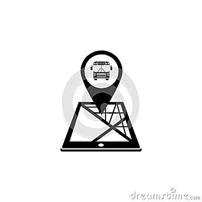 School Bus map pointer solid icon, mobile gps Vector Illustration