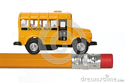 School Bus on Pencil Stock Photo