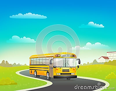 School bus on road Vector Illustration