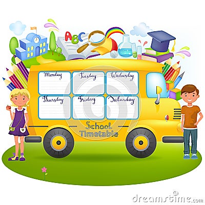 School bus with school timetable Vector Illustration