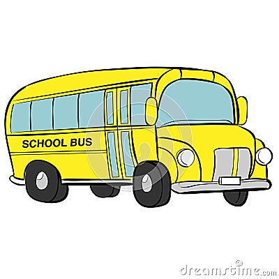 School Bus Transport Wheels Windows Yellow Isolated Cartoon Illustration