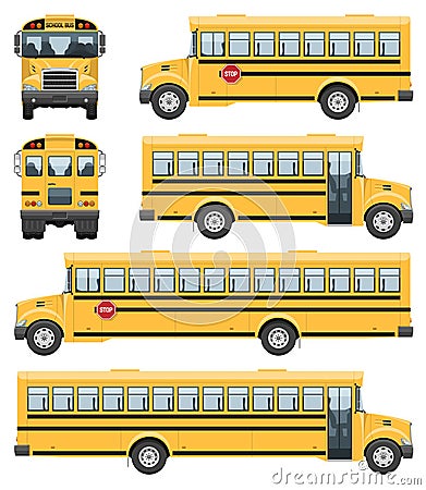 School bus vector illustration side, front, back view Vector Illustration