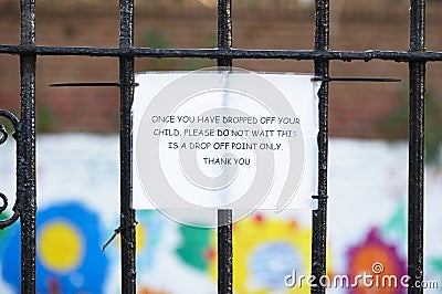 School child drop off point sign at entrance Editorial Stock Photo