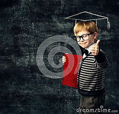 School Child Education Book, Kid in Glasses with Diploma Stock Photo