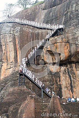 School children climbing Sigiriya Rock Editorial Stock Photo