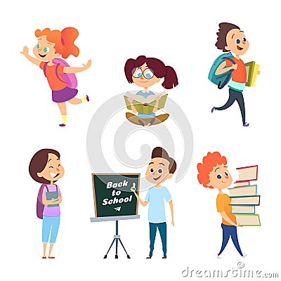 School childrens. Back to school characters isolated Vector Illustration