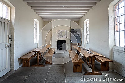 School classroom and desks inside Victorian Workhouse in Southwell, Nottinghamshire, UK Editorial Stock Photo