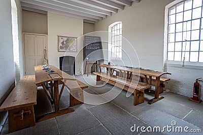 School classroom and desks inside Victorian Workhouse in Southwell, Nottinghamshire, UK Editorial Stock Photo