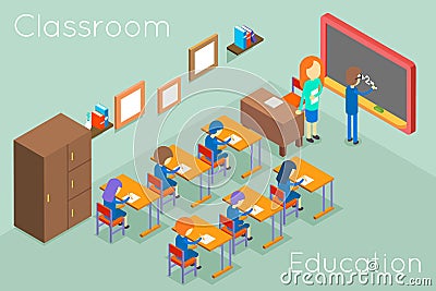 School classroom education isometric concept vector Vector Illustration