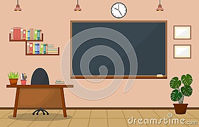 School Classroom Interior Room Blackboard Furniture Flat Design Vector Vector Illustration