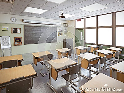 School classroom interior Cartoon Illustration