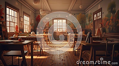 School classroom view, light colours, clean room Stock Photo