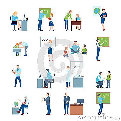 School College Teacher Flat Icons Vector Illustration