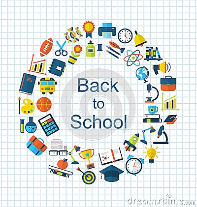 School Colorful Simple Objects and Elements Vector Illustration