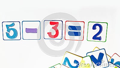School concept.Numbers. subtraction example. study of mathematics, mathematical calculation. Backgraund Stock Photo