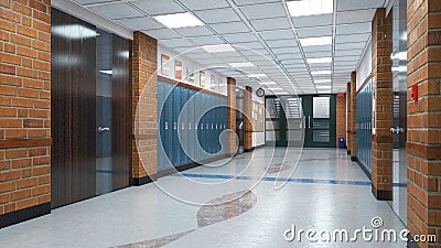 School corridor interior. Cartoon Illustration