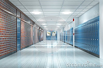 School corridor interior. Cartoon Illustration