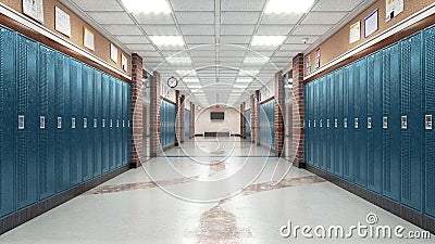 School corridor with lockers. Cartoon Illustration