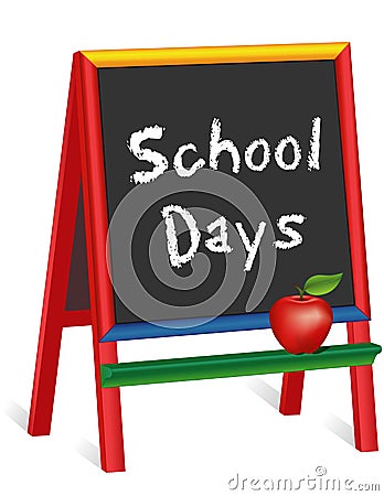 School Days, Apple for the Teacher, Chalkboard Easel for Children Vector Illustration