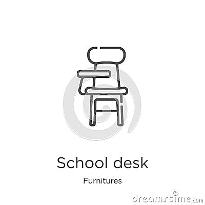 school desk icon vector from furnitures collection. Thin line school desk outline icon vector illustration. Outline, thin line Vector Illustration