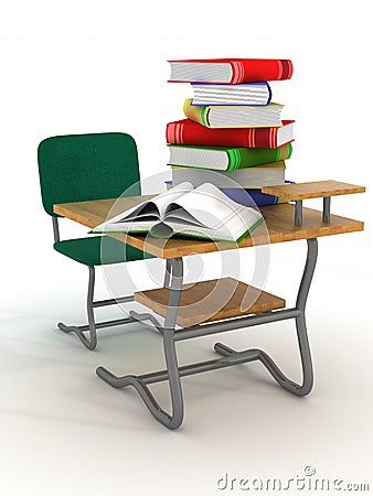 School desk with textbooks. Stock Photo