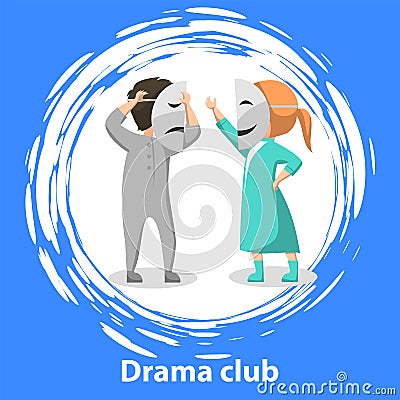 School Drama Club, Kids Acting Roles on Stage Vector Illustration