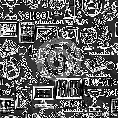 School education chalkboard seamless pattern Vector Illustration