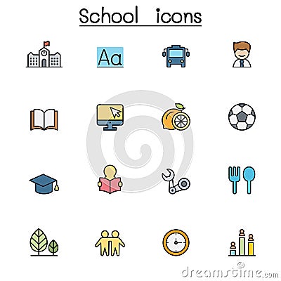 School & Education color line icon set Vector Illustration
