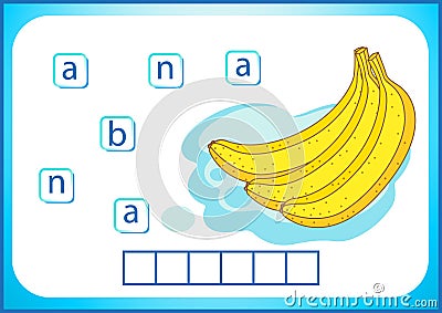 School education. English flashcard for learning English. We write the names of vegetables and fruits. Words is a puzzle game for Vector Illustration