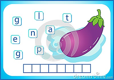 School education. English flashcard for learning English. We write the names of vegetables and fruits. Words is a puzzle game for Vector Illustration