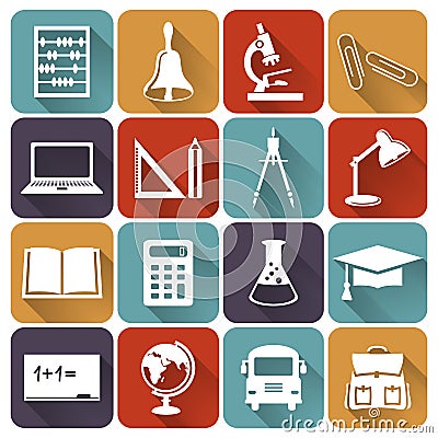 School and education flat icons. Vector set. Vector Illustration