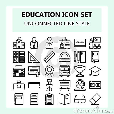 School and Education icon set, New style in NBA or Unconnected Outline style, Vector Illustration