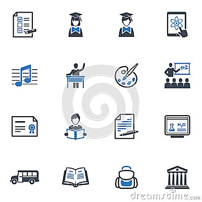 School and Education Icons Set 2 - Blue Series Vector Illustration