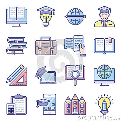 School Education Flat Icons Pack Vector Illustration