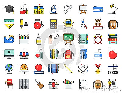 School and education related icon set filled outline design such Vector Illustration