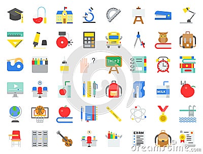 School and education related icon set in flat design such as sch Vector Illustration