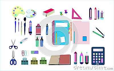 School education stationery colorful icon pack Vector Illustration
