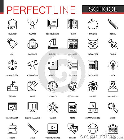 School education thin line web icons set. Outline icon design. Vector Illustration