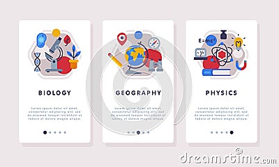 School Education Web Banner with Text Caption and Educational Objects Vector Set Vector Illustration