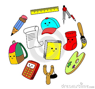 School of elementary equipments Vector Illustration