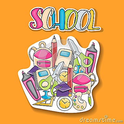 School elements clip art doodle sticker Vector Illustration